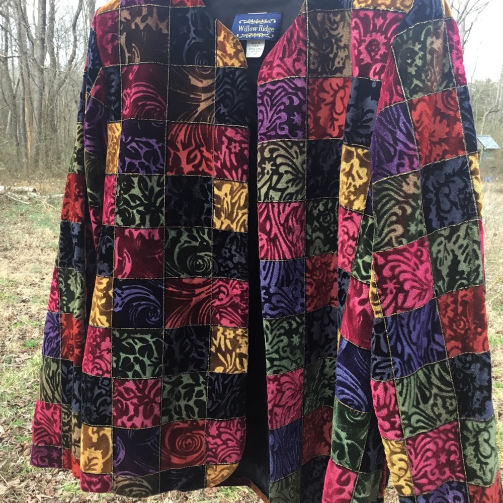 Willow Ridge Burnout Velvet Patchwork Jacket Whimsigoth Cottagecore Size 14 Tall